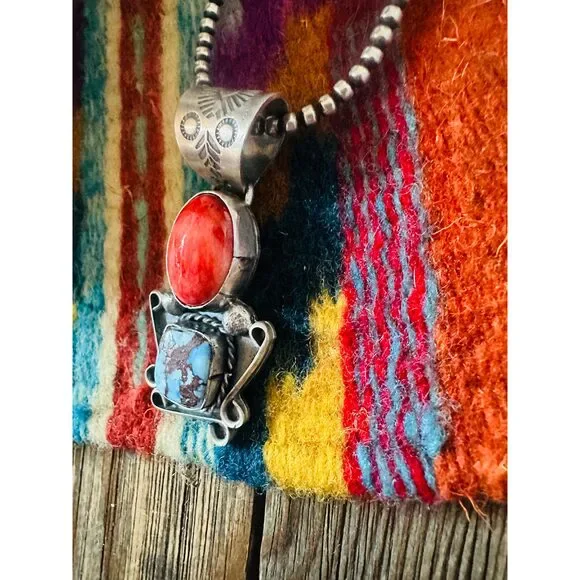 Handcrafted Sterling Silver, Spiny & Turquoise Pendant